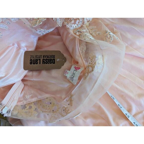 L'ATISTE petal pink one shoulder lace chiffon mesh maxi gown sz m nwt - Picture 4 of 6